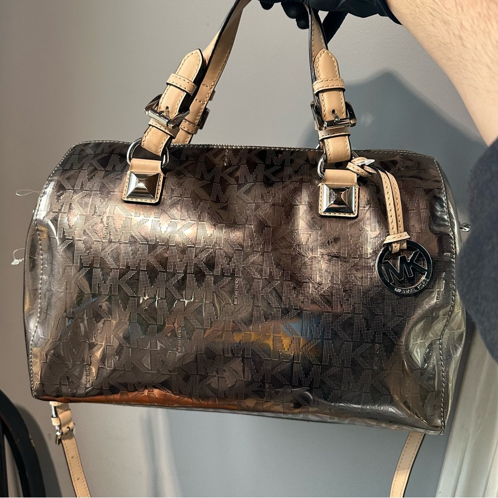 NWT Michael Kors Grayson Metallic Signature Satchel Travel Bag